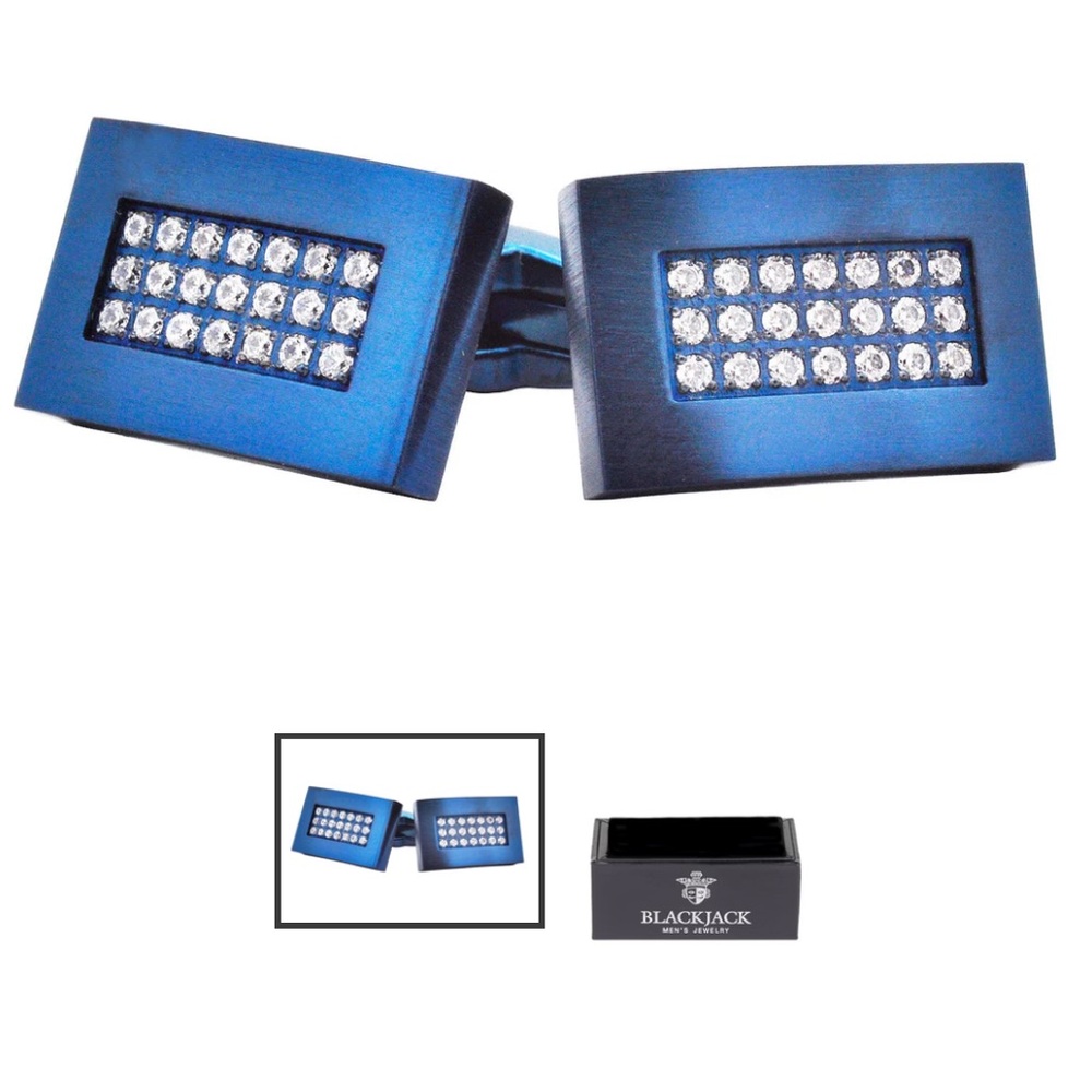 Men's Blue Plated
Stainless Steel Cuff Links With Cubic Zirconia